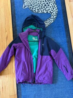 Helly Hansen Purple and Navy Kids Waterproof Rain Jacket
